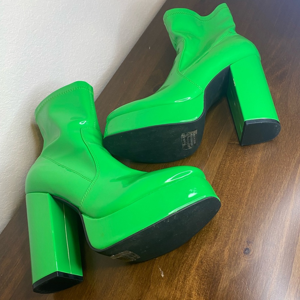 Dolls Kill Current Mood WOMENS PLATFORM SHOES SIZE 9, NEON GREEN CHUNKY HEELS - Picture 2 of 10